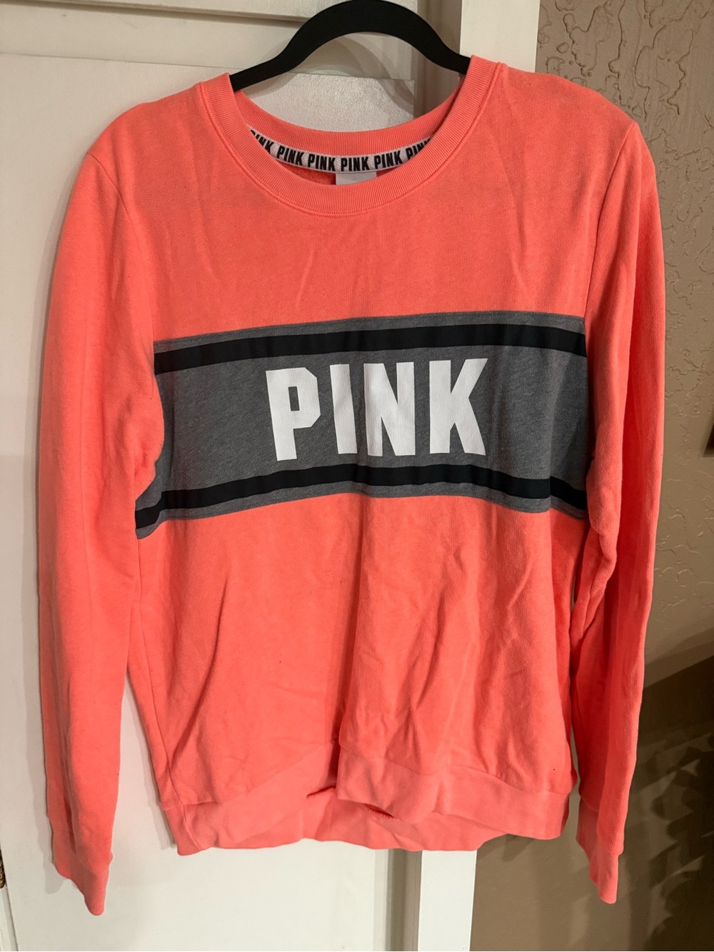 PINK Victoria's Secret Coral Crewneck Sweatshirt with Gray Chest Panel